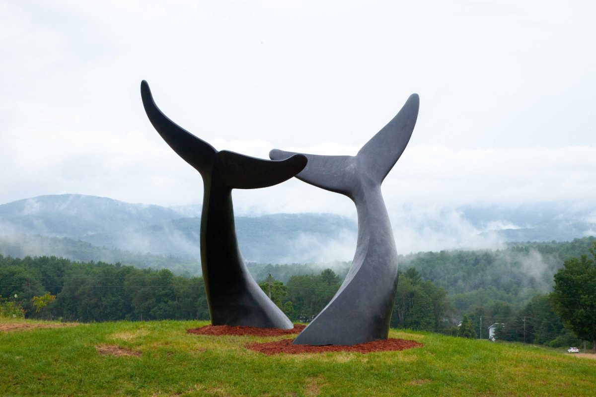Whale tails sculpture in Randolph